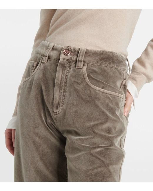 Brunello Cucinelli Gray Mid-Rise Cotton Velvet Straight Pants