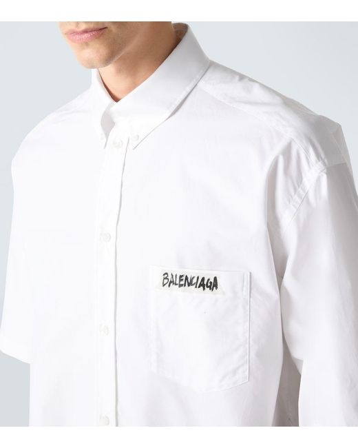 Balenciaga White Masking Tape Cotton Poplin Shirt for men