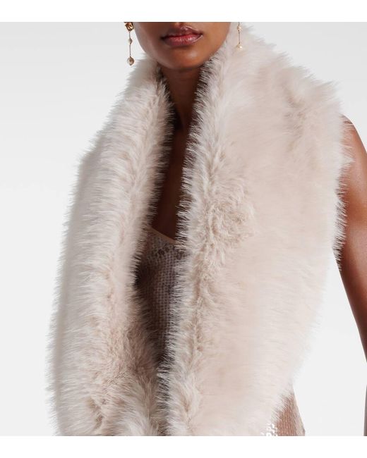 David Koma White Robe Mit Pailletten Und Faux Fur