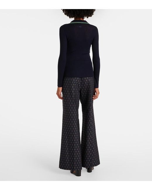 Etro Blue Printed Wool And Cotton Polo Sweater