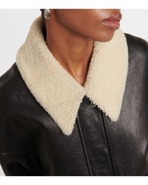 Khaite Black Shellar Shearling-Trimmed Leather Jacket