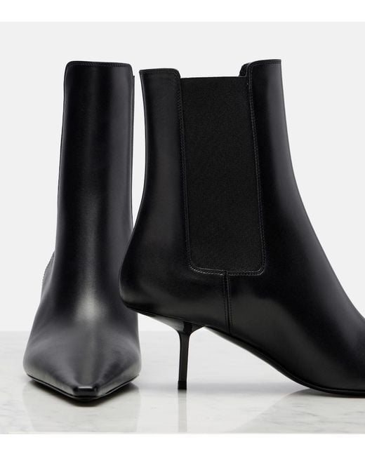 Saint Laurent Black Victoire 55 Leather Ankle Boots