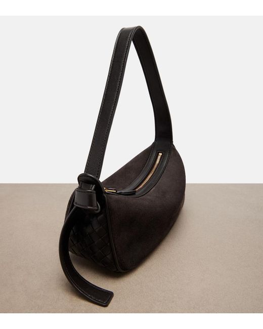 Bottega Veneta Black Nodo Small Suede Shoulder Bag