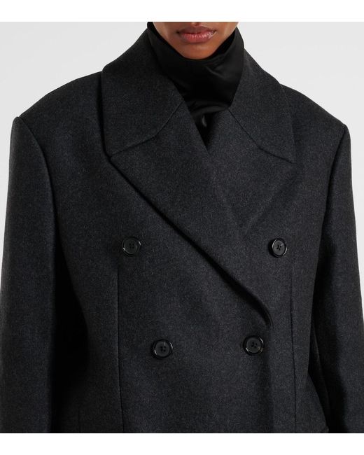 Totême  Black Double-Breasted Wool-Blend Felt Coat