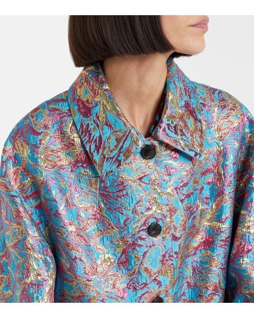 Dries Van Noten Blue Brocade Coat