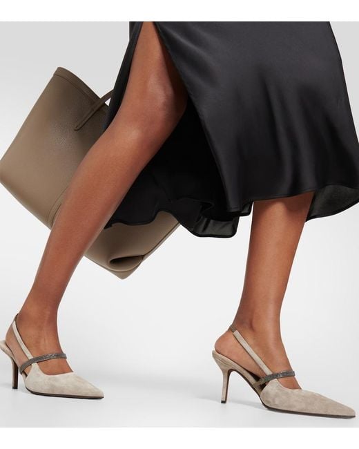 Brunello Cucinelli Gray Pointed Sling-Back Sandal