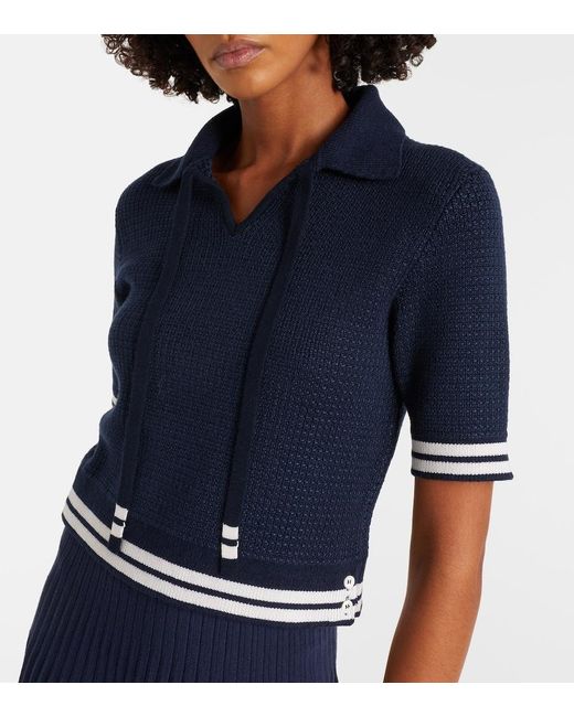 Thom Browne Blue Silk-Blend Polo Shirt