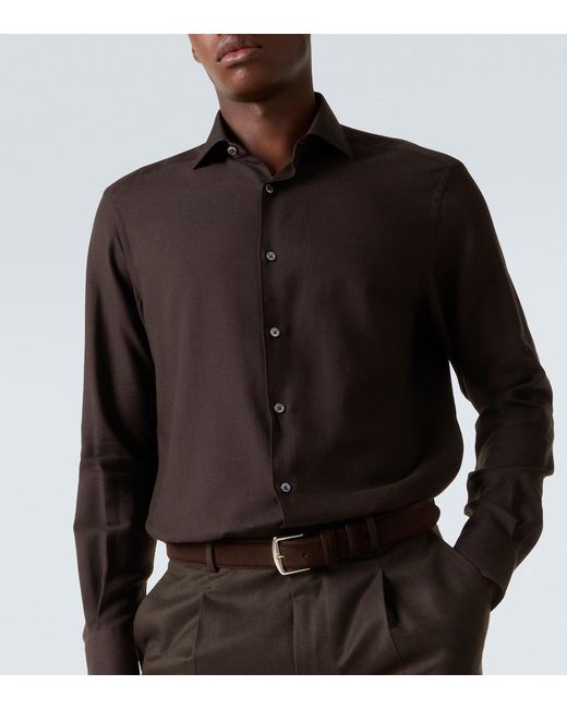 Zegna Black Cotton And Cashmere Shirt for men