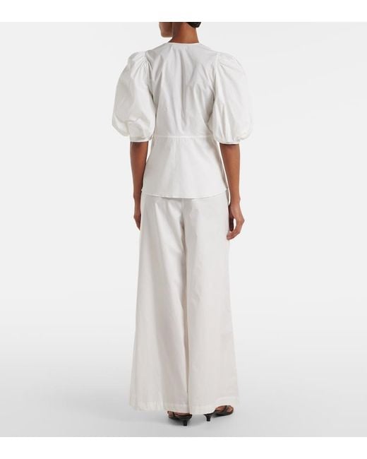 Adriana Degreas White Cotton-Blend Wide-Leg Pants