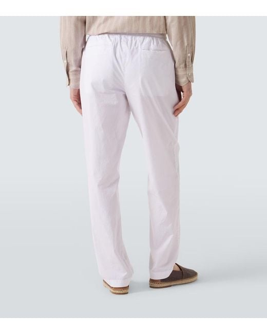 Fedeli White Cotton-Blend Straight Pants for men