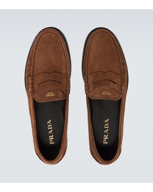 Prada Brown Suede Penny Loafers for men