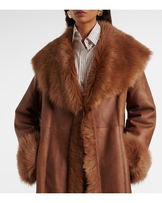 Nour Hammour Brown Marlene Leather And Shearling Coat