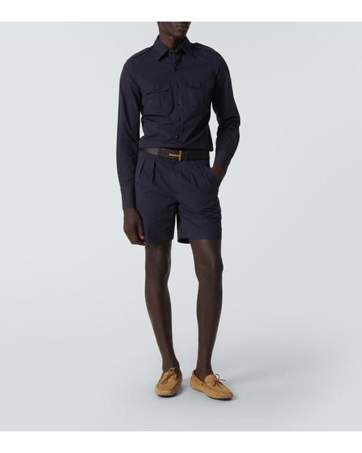 Tom Ford Blue Cotton And Silk Poplin Shirt for men
