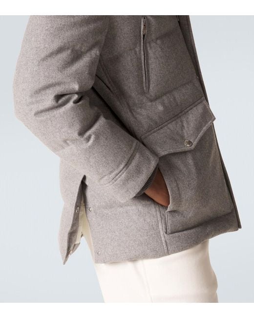 Brunello Cucinelli Gray Wool Flannel Down Jacket for men