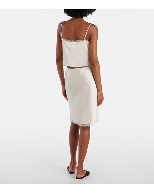 Leset White Barb Cropped Lace Satin Camisole