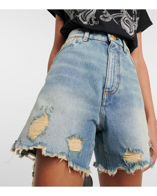 Balmain Blue Delessed Denim Shorts