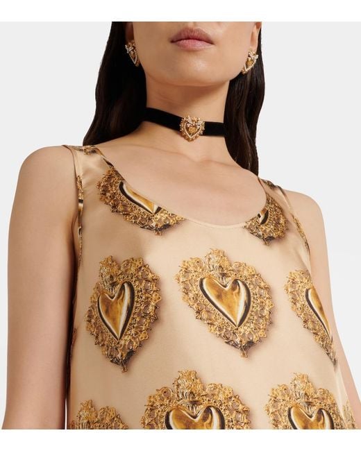 Dolce & Gabbana Natural Printed Silk Satin Top