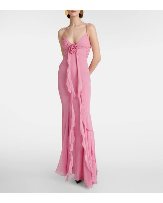 Blumarine Pink Floral-applique Silk Georgette Gown