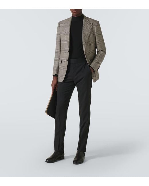 Tom Ford Blazer Shelton Aus Wolle, Seide Und Leinen in Brown für Herren