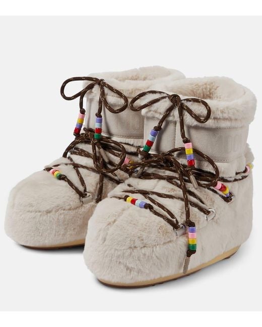 Icono de bota de luna Beads de piel de falso bajo después de botas de esquí Moon Boot de color Natural