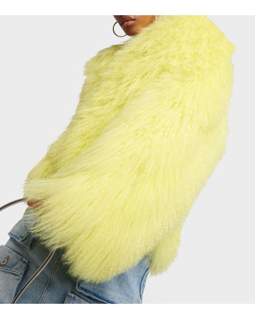 The Attico Yellow Faux Fur Cropped Coat