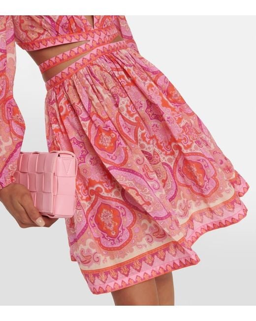 Zimmermann Pink Halcyon Minikleid Aus Baumwoll-voile Mit Paisley-print Und Cut-out