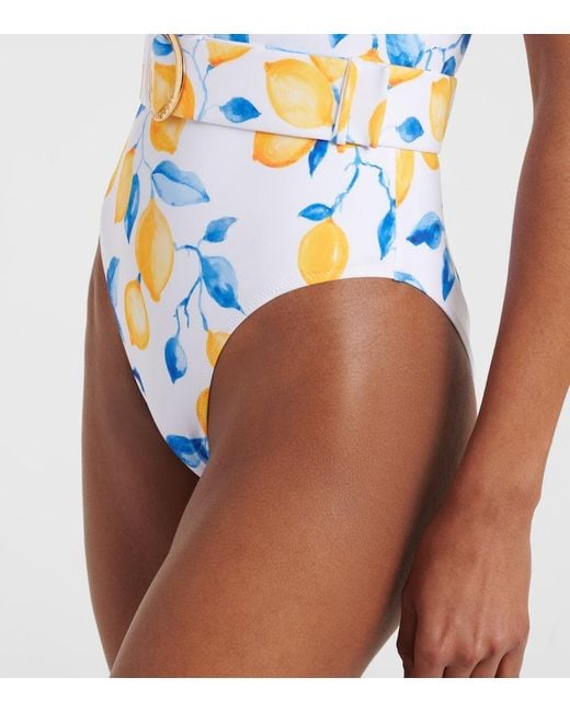 Alexandra Miro Blue Jeanie Belted Printed Swimsuit