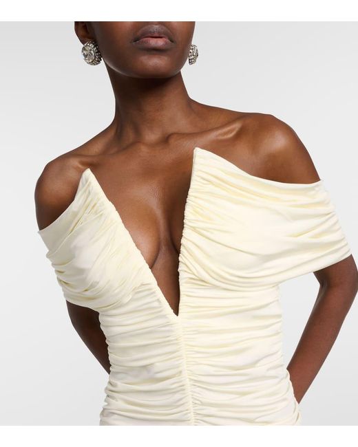 Magda Butrym Metallic Draped Off-Shoulder Minidress