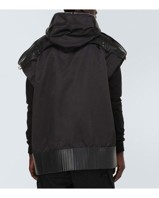 Rick Owens Black Vest Polyamide, Calfskin for men
