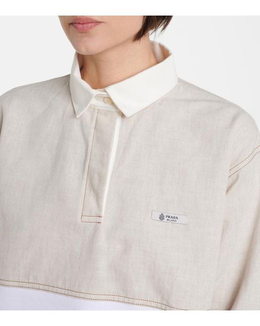 Polo De Chambray De Algodon Y Lino Prada de color White