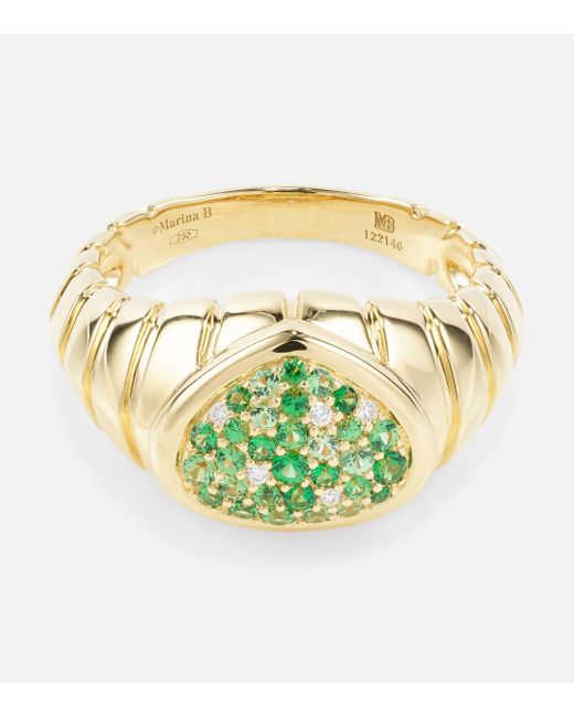 Marina B Metallic Timo 18kt Gold Ring With Tsavorites And Diamonds