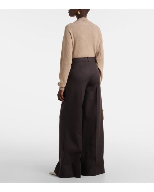 Stella McCartney Brown High-Rise Wool Wide-Leg Pants