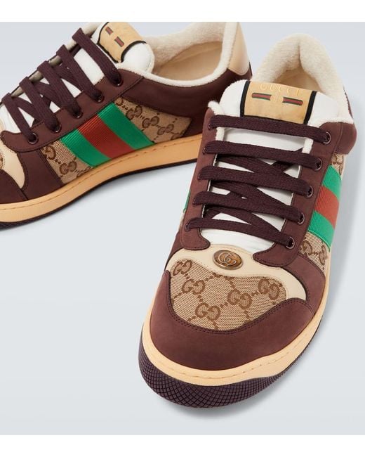 Gucci Brown Screener Gg Canvas And Suede Sneakers for men