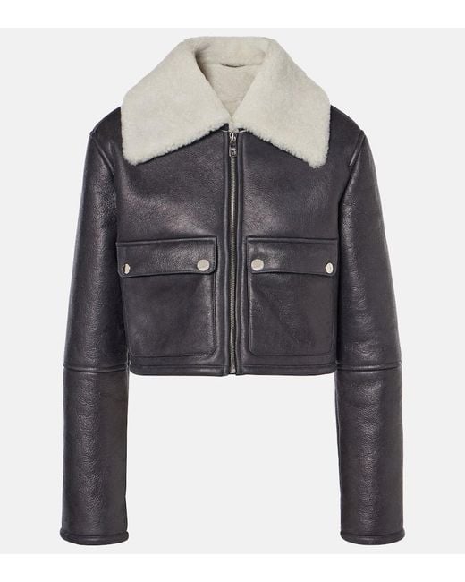 Dolce & Gabbana Black Cropped-Lederjacke Mit Shearling