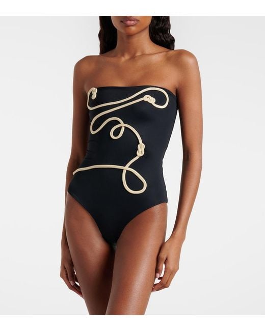 Johanna Ortiz Black Embroidered Swimsuit