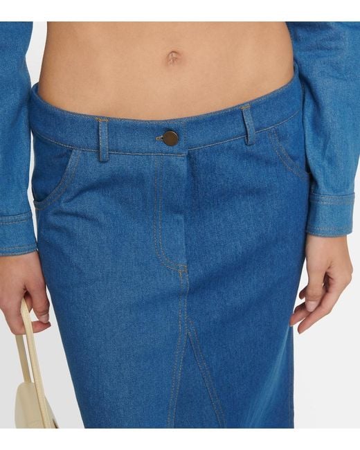 AYA MUSE Blue Pilla Low-Rise Denim Maxi Skirt