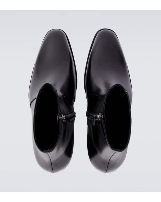 Saint Laurent Black Roman Leather Ankle Boots for men