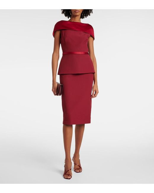 Safiyaa Red Rella Draped Peplum Heavy Crepe Midi Dress