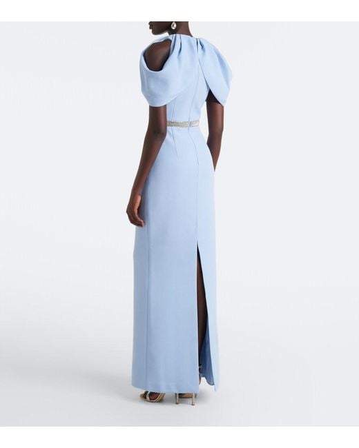 Rebecca Vallance Blue Aylin Embellished Crepe Gown