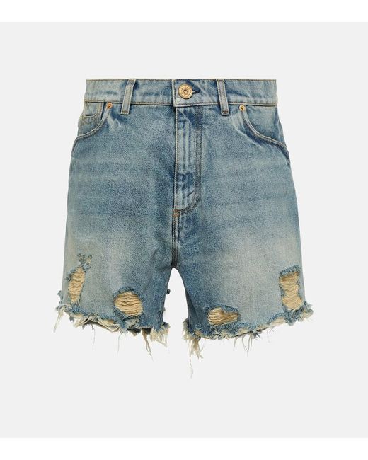 Balmain Blue Delessed Denim Shorts