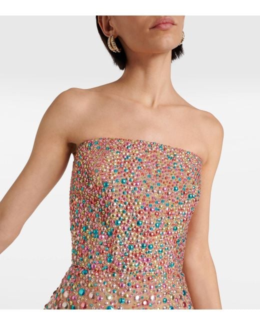 Elie Saab Natural Embellished Sheer Tulle Corset Dress