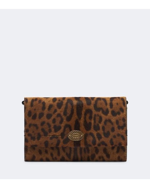 Burberry Brown Leopard-Print Calf Hair Wallet On Chain