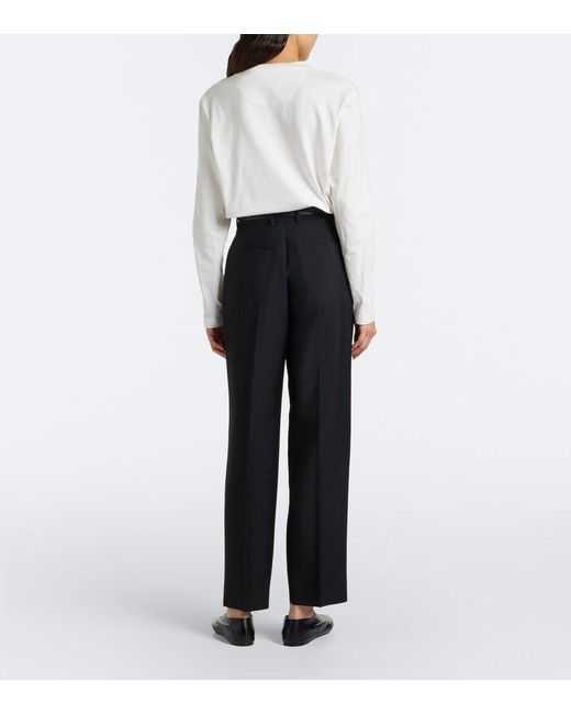 Jil Sander Black Pleated Wool And Mohair Straight Pants