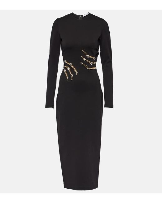 Area Black Claw Embellished Jersey Midi Dress