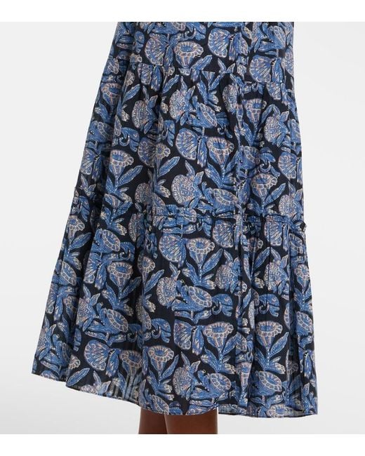 Ulla Johnson Blue Aydin Floral Cotton-Blend Midi Dress
