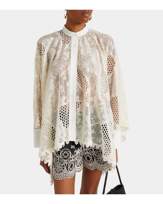 LaDoubleJ White Foulard Cotton-Blend Lace Shirt