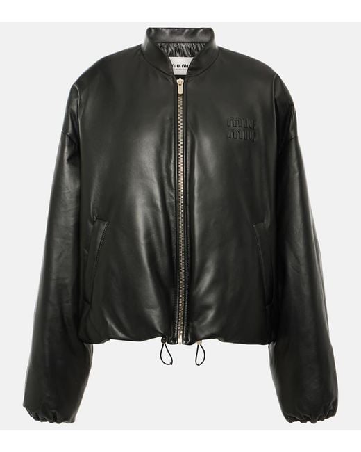 Miu Miu Black Leather Bomber Jacket