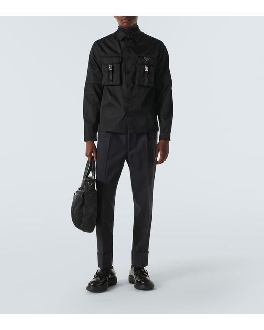 Camicia nera in re-nylon con logo di Prada in Black da Uomo