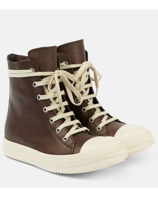 Rick Owens Brown Porterville Leather High-Top Sneakers