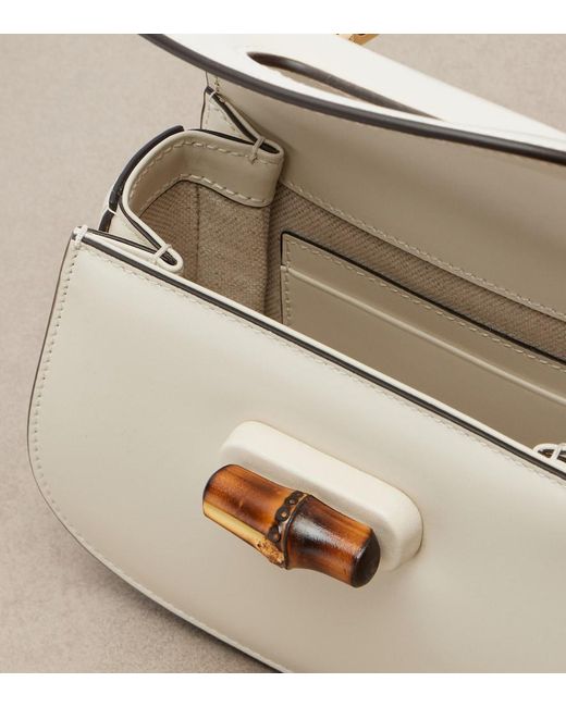 Gucci White Bamboo 1947 Mini Leather Top-Handle Bag